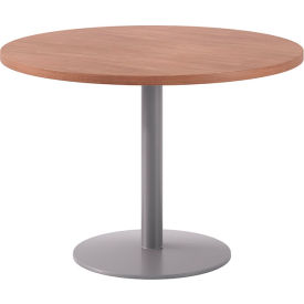 Proof 42" Round Pedestal Table, Silver Base, River Cherry Top