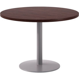 Proof 42" Round Pedestal Table, Silver Base, Espresso Top