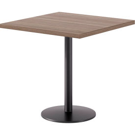 30" Square Pedestal Table, Black Base, Studio Teak Top