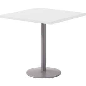 Proof 30" Square Pedestal Table, Silver Base, Designer White Top