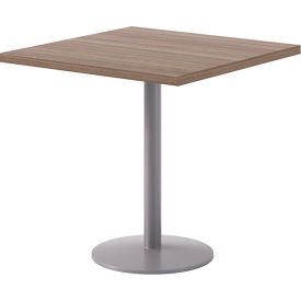 Proof 30" Square Pedestal Table, Silver Base, Studio Teak Top