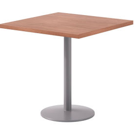 Proof 30" Square Pedestal Table, Silver Base, River Cherry Top