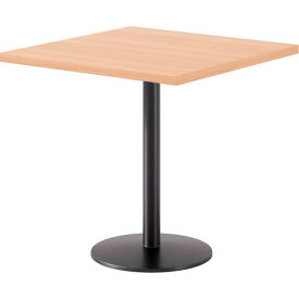 30" Square Pedestal Table, Black Base, Maple Top