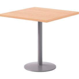 30" Square Pedestal Table, Silver Base, Maple Top