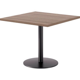 36" Square Pedestal Table, Black Base, Studio Teak Top