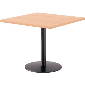 36" Square Pedestal Table, Black Base, Maple Top