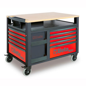 SuperTank Rolling Tool Cabinet, Wood Top, 10 Drawers, 48-5/8" x 31-1/2" x 37-1/8", Red