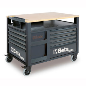 SuperTank Rolling Tool Cabinet, Wood Top, 10 Drawers, 48-5/8" x 31-1/2" x 37-1/8", Gray