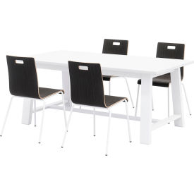 72"x 36" Dining Table Set, 4 Espresso Chairs, White Top/White Frame
