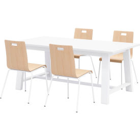 Jive 72"x 36" Dining Table Set, 4 Natural Chairs, White Top/White Frame