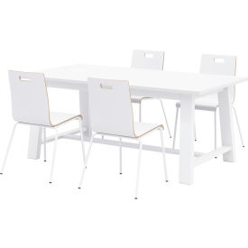 Jive 72"x 36" Dining Table Set, 4 White Chairs, White Top/White Frame