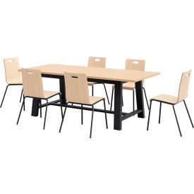 Jive 84"x 36" Dining Table Set, 6 Natural Cafe Chairs, Maple Top/Black Frame