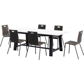 Jive 84"x 36" Dining Table Set, 6 Espresso Cafe Chairs, White Top/Black Frame
