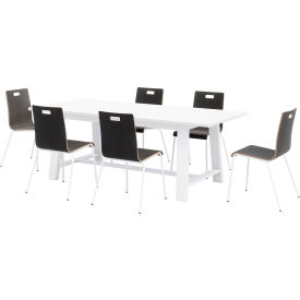 Jive 84"x 36" Dining Table Set, 6 Espresso Cafe Chairs, White Top/White Frame