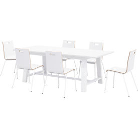 84"x 36" Dining Table Set, 6 White Cafe Chairs, White Top/White Frame