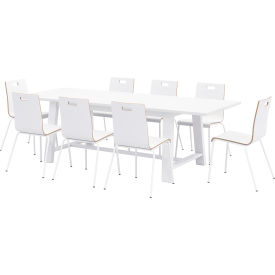 96"x 36" Dining Table Set, 8 White Cafe Chairs, White Top/White Frame