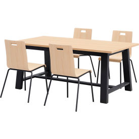 Jive 72"x 36" Dining Table Set, 4 Natural Chairs, Maple Top/Black Frame