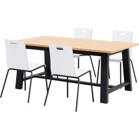 Jive 72"x 36" Dining Table Set, 4 White Chairs, Maple Top/Black Frame