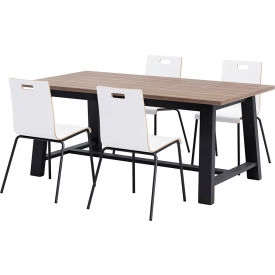 72"x 36" Dining Table Set, 4 Natural Chairs, Teak Top/Black Frame