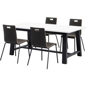Jive 72"x 36" Dining Table Set, 4 Espresso Chairs, White Top/Black Frame