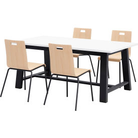 Jive 72"x 36" Dining Table Set, 4 Natural Chairs, White Top/Black Frame