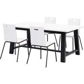 Jive 72"x 36" Dining Table Set, 4 White Chairs, White Top/Black Frame