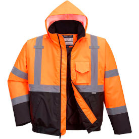 Hi-Vis Contrast Bomber Jacket, ANSI Type R Class 3, XL, Orange/Black