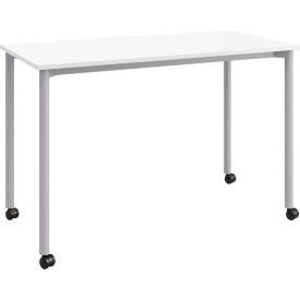 Dailey Training Table with Casters, HPL, 24"W x 48"L, Silver Frame, Designer White