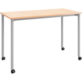 Dailey Training Table with Casters, HPL, 24"W x 48"L, Silver Frame, Maple