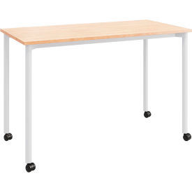 Dailey Training Table with Casters, HPL, 24"W x 48"L, White Frame, Maple