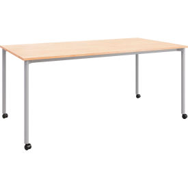 Dailey Training Table with Casters, HPL, 30"W x 60"L, Silver Frame, Maple