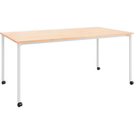 Dailey Training Table with Casters, HPL, 30"W x 60"L, White Frame, Maple