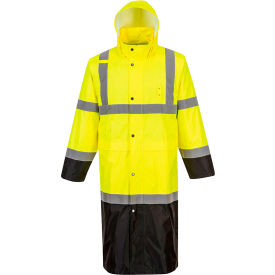Hi-Vis Contrast Panel 48" Rain Coat, ANSI Class 3, L, Yellow/Black