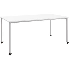 Dailey Training Table with Casters, HPL, 36"W x 72"L, Silver Frame, Designer White
