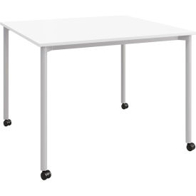 Dailey Training Table with Casters, HPL, 42"W x 42"L, Silver Frame, Designer White