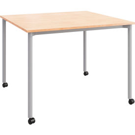 Dailey Training Table with Casters, HPL, 42"W x 42"L, Silver Frame, Maple
