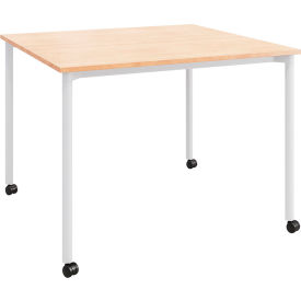 Dailey Training Table with Casters, HPL, 42"W x 42"L, White Frame, Maple