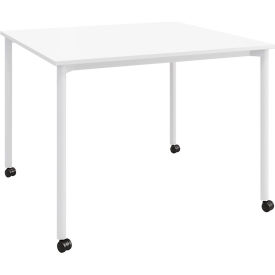 Dailey Training Table with Casters, HPL, 42"W x 42"L, White Frame, Designer White
