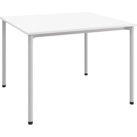 Dailey Training Table with Glides, HPL, 42"W x 42"L, Silver Frame, Designer White