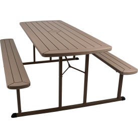 BMPT Blow Molded Folding Picnic Table, Brown Top & Frame