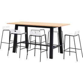 Jive 84"x 36" Bistro Table Set, 6 Barstools, Maple Top/Black Frame