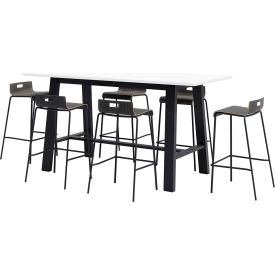 Jive 84"x 36" Bistro Table Set, 6 Espresso Barstools, White Top/Black Frame