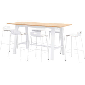 Jive 84"x 36" Bistro Table Set, 6 Barstools, Maple Top/White Frame