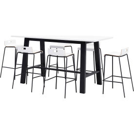Jive 84"x 36" Bistro Table Set, 6 White Barstools, White Top/Black Frame