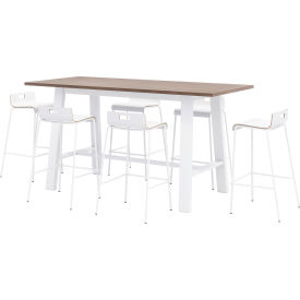 Jive 84"x 36" Bistro Table Set, 6 Barstools, Teak Top/White Frame