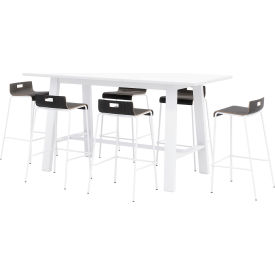 Jive 84"x 36" Bistro Table Set, 6 Espresso Barstools, White Top/White Frame