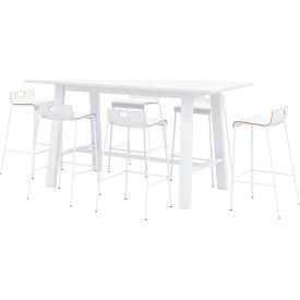 Jive 84"x 36" Bistro Table Set, 6 White Barstools, White Top/White Frame