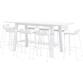 96"x 36" Bistro Table Set, 8 Barstools, White Top/White Frame
