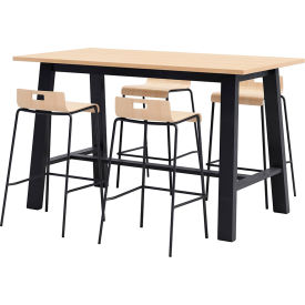 Jive 72"x 36" Bistro Table Set, 4 Barstools, Maple Top/Black Frame