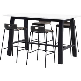 Jive 72"x 36" Bistro Table Set, 4 Espresso Barstools, White Top/Black Frame